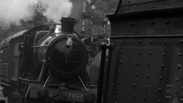 Steam train close up old style shot on tracks