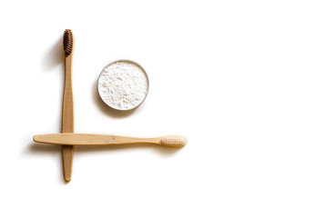 Two bamboo toothbrush isolated on white background.