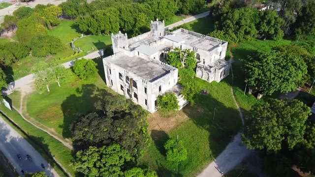 Travelling on an old castel in Bagamoyo in Tanzania with a drone