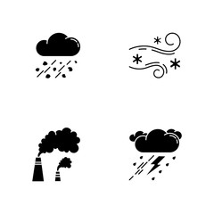 Bad weather forecast black glyph icons set on white space