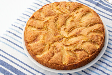 details of fresh baked apple pie on white background