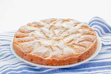 details of fresh baked apple pie on white background