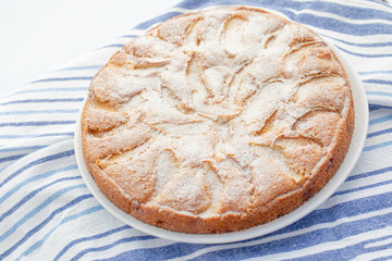details of fresh baked apple pie on white background