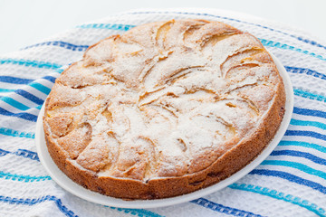details of fresh baked apple pie on white background
