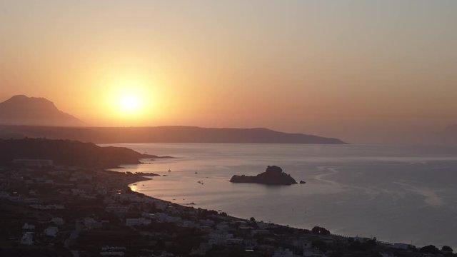 Sunrise timelapse over a mountains. Morning in Greece island of Kos, Kefalos.