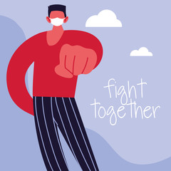 man in medical face mask fighting coronavirus