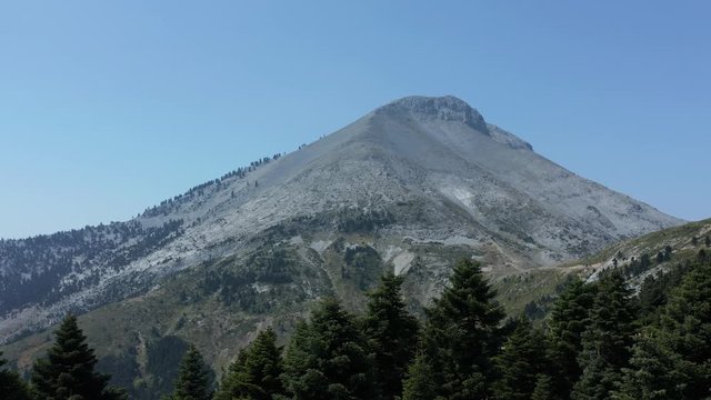 View of Dirfi Mountain Against The Blue Sky, The Highest Mountain In The  Island Of Eubea, Greece. - wide shot