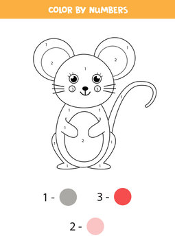 Math coloring for kids. Cute cartoon mouse.