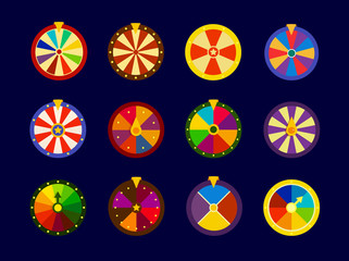 Fortune Wheels vector icons set, lottery wheel collection, vector illustration for online casino and gambling games