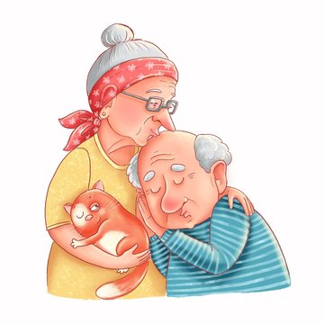 Cute illustration of an elderly man and woman