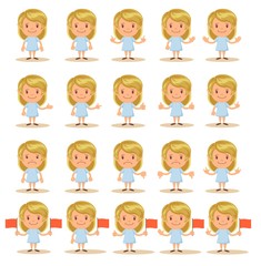 The cute girl. Vector flat design illustration.