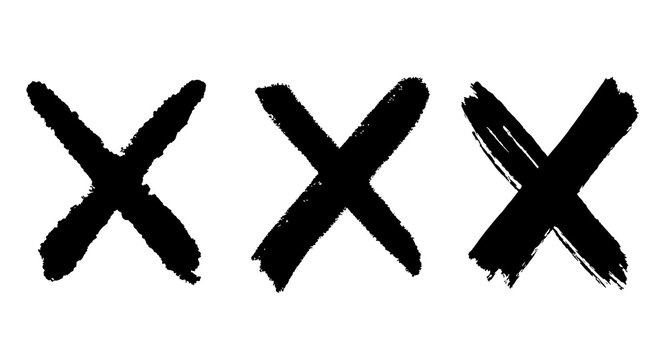 set of hand drawn X Marks isolated on white background. Two Crossed Vector Brush Strokes.sketch check marks.