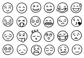 hand drawn of outline style emoji icons collection isolated on white background, vector illustration.