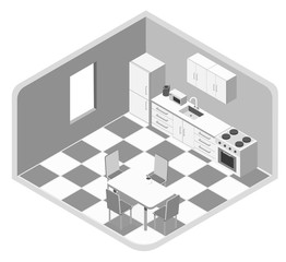 White kitchen room as an element for a common kitchen set on a white background isometric illustration vector