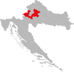 Zagreb county highlighted on Croatia map. Light gray background. Perfect for Business concepts, backgrounds, backdrop, sticker, chart, presentation and wallpaper.