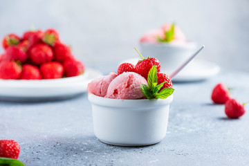 Summer sorbet with fresh strawberry