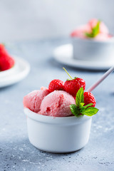 Summer sorbet with fresh strawberry