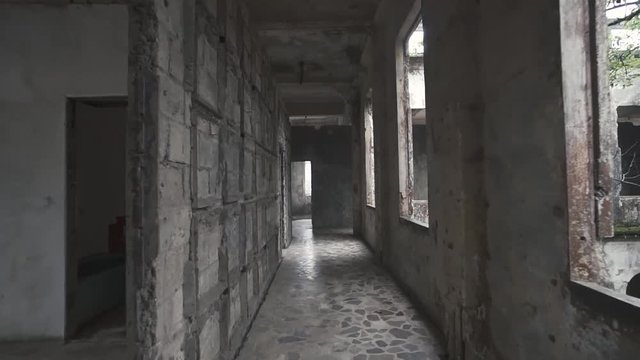 Hallway of an abandoned eerie hotel
