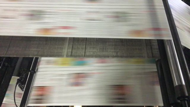 Printing machine, hit set speed roto offset print press, newspaper and magazine production industry. Loopable shot