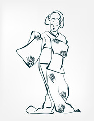 japanese girl traditional dress kimono sketch line vector illustration