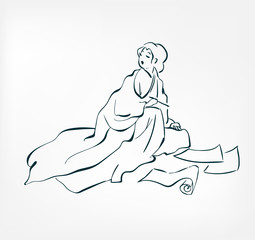 japanese girl traditional dress kimono sketch line vector illustration