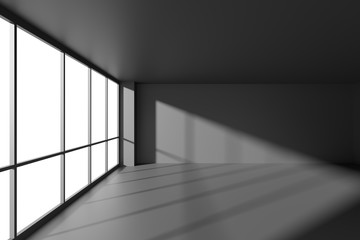 Naklejka na ściany i meble Black empty office business room with sun light from large windo