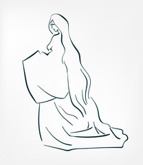 japanese girl traditional dress kimono sketch line vector illustration