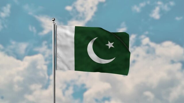 Islamic republic of Pakistan flag waving in the air on clear blue sky