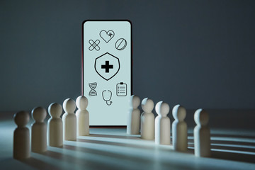 Online insurance service. Life-assurance. Healthcare and medicine. Medical signs on smartphone...