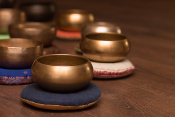 set of Tibetan Singing bowls for healing meditation