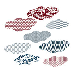 cloud elements traditional geometric kimono pattern vector sketch illustration line art japanese chinese oriental design