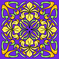 Art Nouveau ceramic tile pattern. Floral motifs in retro style.