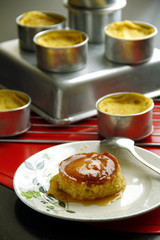 Freshly cooked Leche Flan on a table