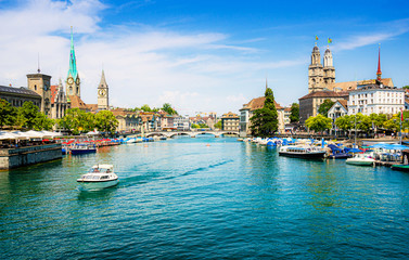 Zürich city center with river Limmat in summer, Switzerland
