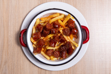 Potatoes with chorizo cooked Rioja style.