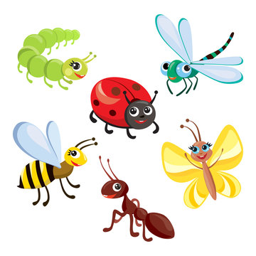 set of cartoon cute insects