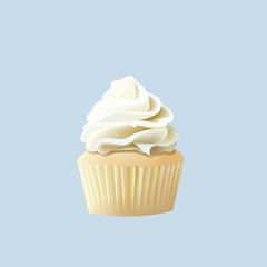 Delicious Cupcake. Food design. birthday dessert with white butter cream isolated on white