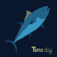 World Tuna Day illustration. May 2nd. Hand drawn Tuna illustration. Greeting card. 