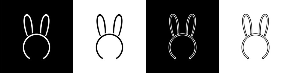 Set Mask with long bunny ears icon isolated on black and white background. Fetish accessory. Sex toy for adult.  Vector Illustration