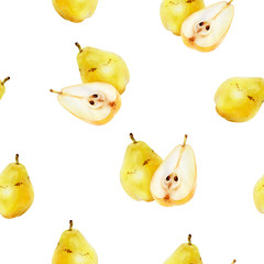 Pear fruit hand drawn watercolor illustration. Seamless pattern.
