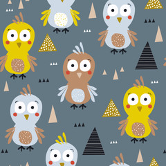Seamless pattern, birds, hand drawn overlapping backdrop. Colorful background vector. Cute illustration. Decorative wallpaper, good for printing