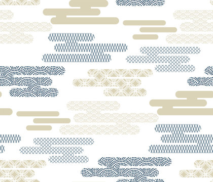 cloud traditional geometric kimono seamless pattern vector sketch illustration line art japanese chinese oriental design