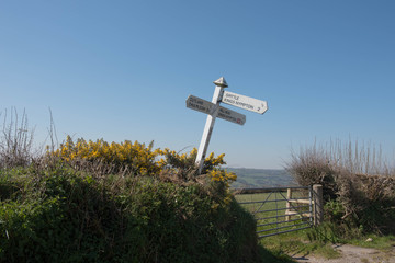 Typical Devon Signpost at a Cross Roads in Rural Devon, England, UK