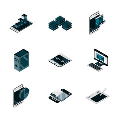 technology device gadget digital isometric isolated icons set