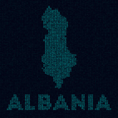 Fototapeta na wymiar Albania tech map. Country symbol in digital style. Cyber map of Albania with country name. Captivating vector illustration.