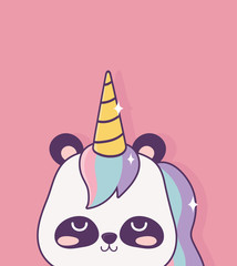 kawaii panda with horn unicorn cartoon character magical fantasy