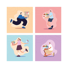 set of cards with people give charity donation