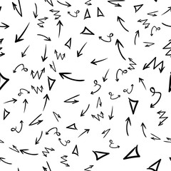 Arrow doodles vector. A set of simple sketches of arrows. Up, down, left, right ones. The effect of a pencil sketch isolated on white pattern background. Vector eps 10.