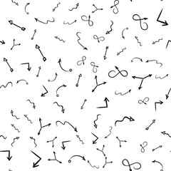 Arrow doodles vector. A set of simple sketches of arrows. Up, down, left, right ones. The effect of a pencil sketch isolated on white pattern background. Vector eps 10.