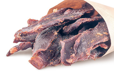 Closeup jerky in a paper bag